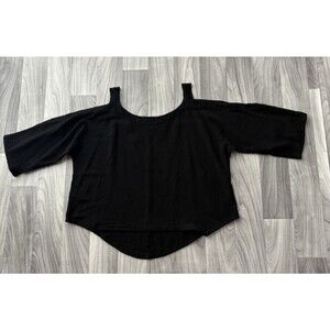 Oh My Gauze Top Size L 2 Black Cold Shoulder 3/4 Sleeve Blouse Lagenlook Relaxed